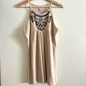 Soft Surroundings Linen/Cotton Blend Studded Tank Boho Neutral Beige/Tan — M